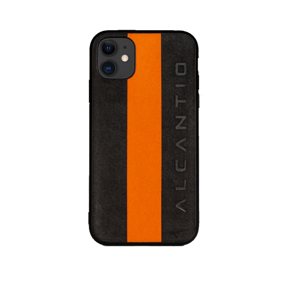 Alcantio | iPhoneskal | iPhonefodral | Mobilskal | Lyx | Alcantara | iPhone12 | iPhone 12 Pro | Orange | Svart | Svart och Orange | Bicolore