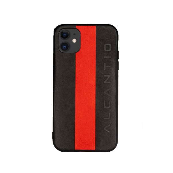 Alcantio | iPhoneskal | iPhonefodral | Mobilskal | Lyx | Alcantara | iPhone12 | iPhone 12 Pro | Röd | Rött | Svart | Svart och Röd | Bicolore